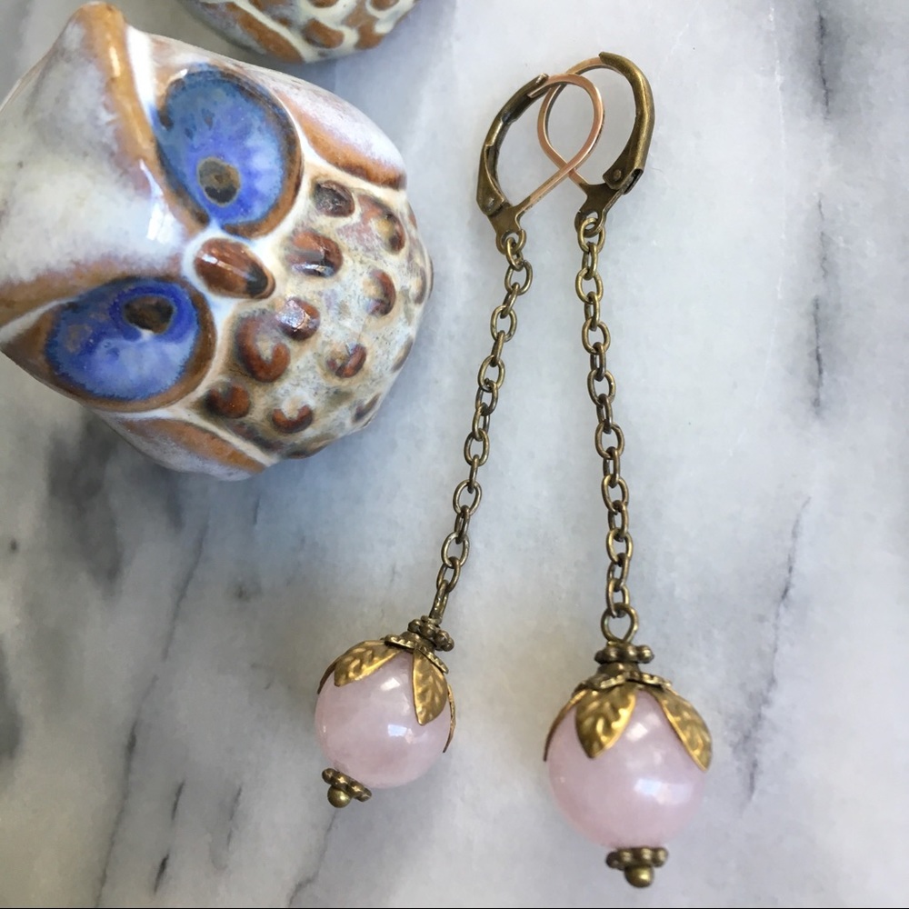 Handmade Natural Pink Rose Quartz Earrings NWOTs